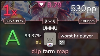 8.8⭐ worst hr player | t+pazolite - UMMU [UwU] % #1 | 530pp 1❌ - osu!
